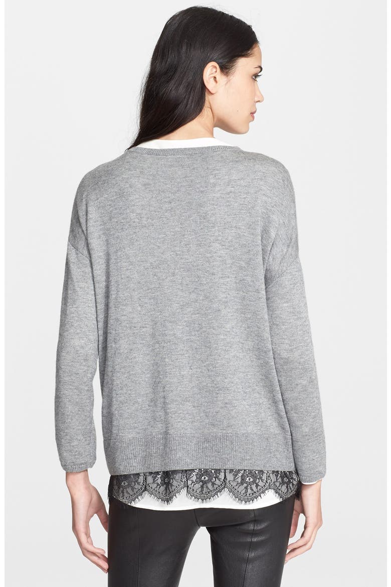 'Hilano C.' Lace Trim Sweater, Alternate, color, HEATHER GREY/ CAVIAR