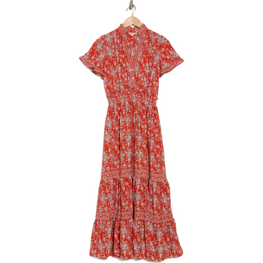 MAX STUDIO MAX STUDIO SMOCKED FLUTTER SLEEVE MAXI DRESS