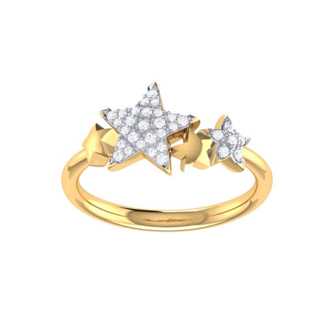 Dazzling Star Cluster Sterling Silver Diamond Ring