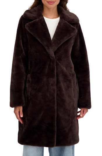 Sebby Cozy Faux Fur Coat In Brown