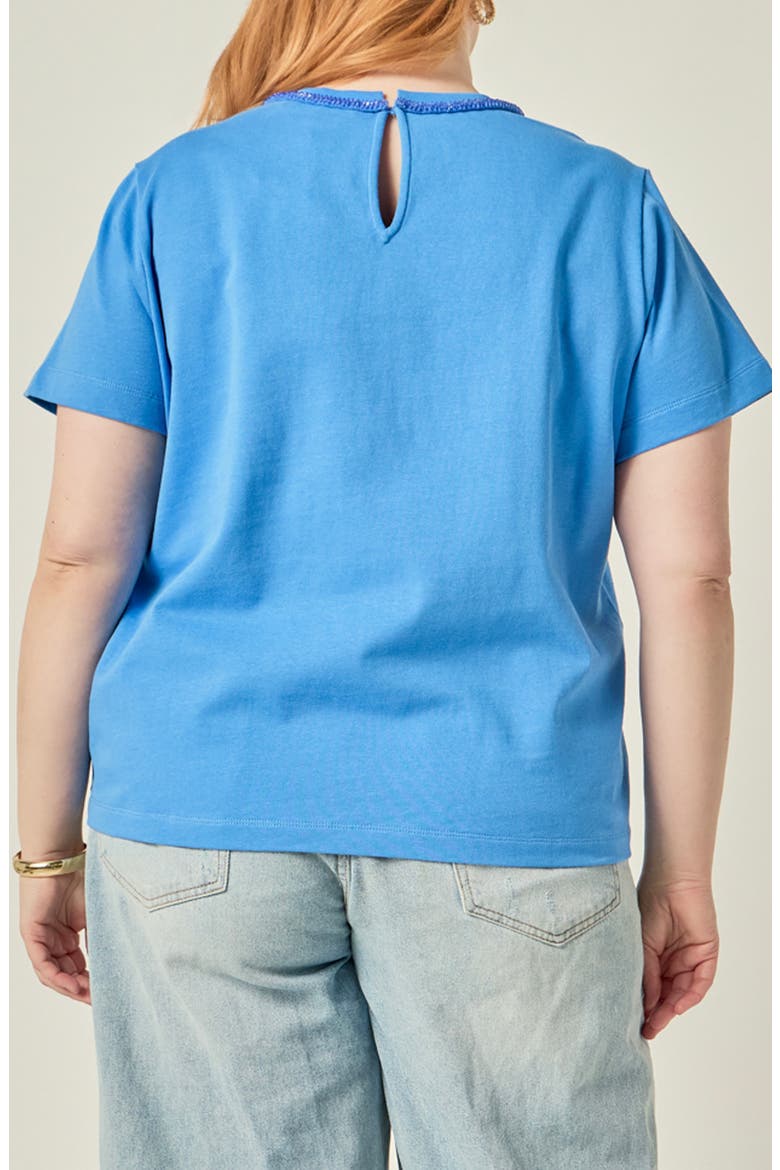 Beaded Bow Cotton T-Shirt, Alternate, color, BLUE