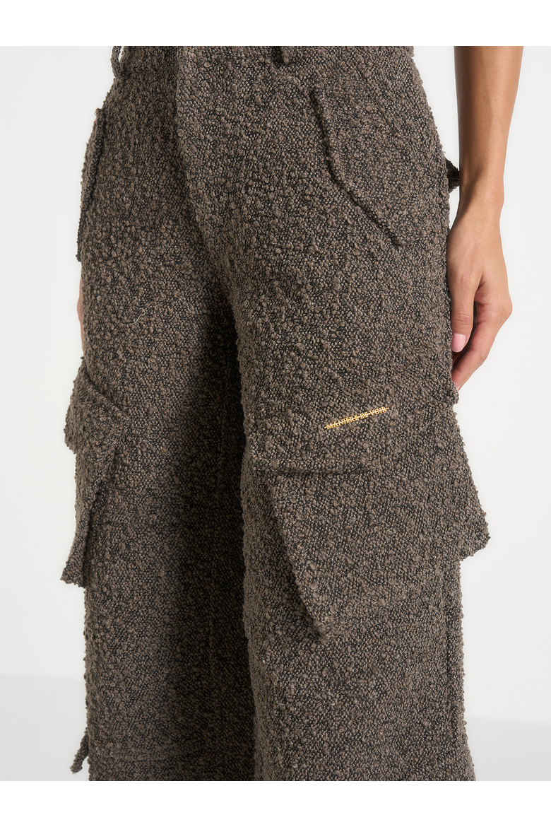 Anne Textured Boucle Wide Leg Cargo Trousers, Alternate, color, Brown