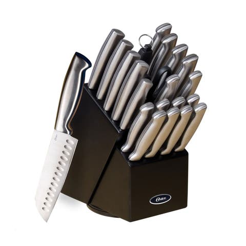 Baldwyn 22 Piece Stainless Steel Cutlery Set with Stainless Steel Handles and Wooden Block