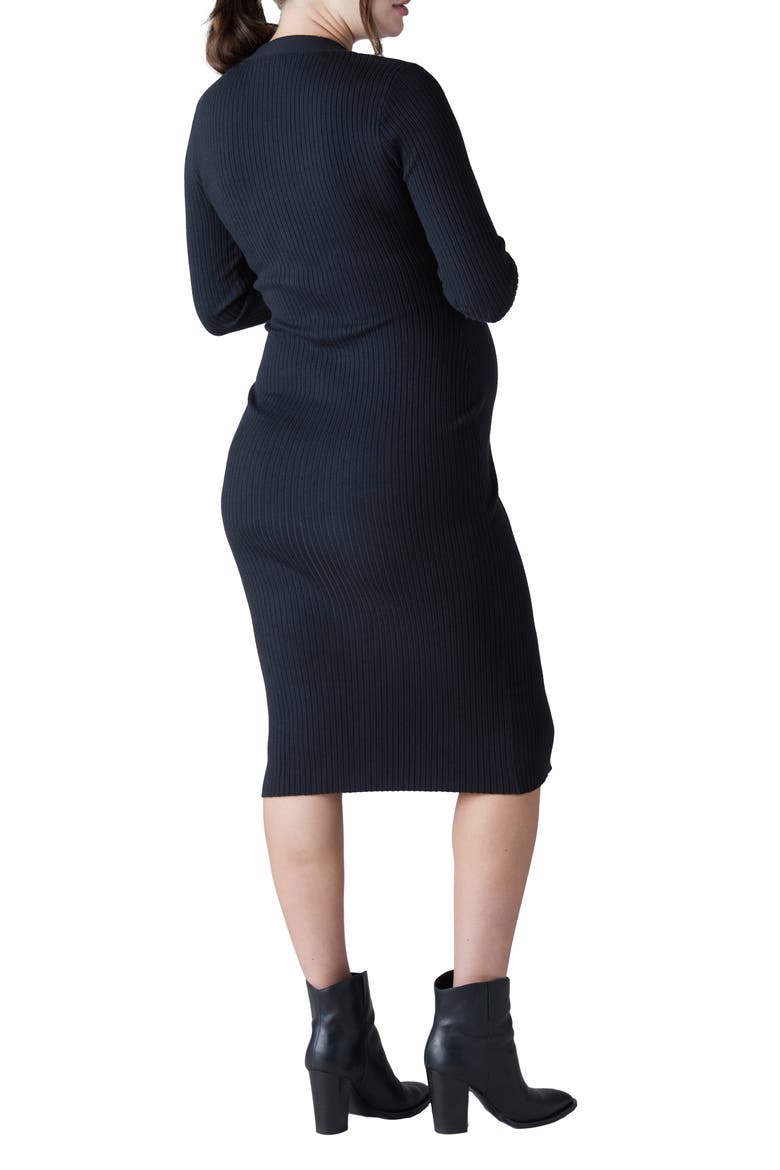 Rib Button-Up Long Sleeve Maternity Sweater Dress, Alternate, color, BLACK ONYX