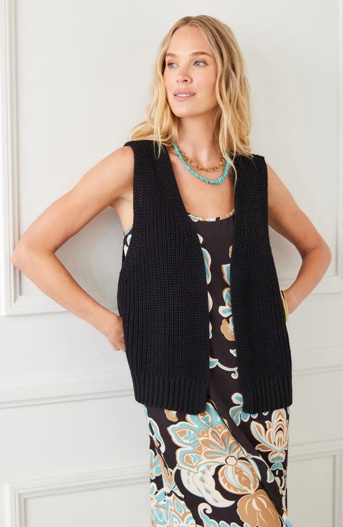 Karen Kane Open Front Cotton Sweater Vest In Black