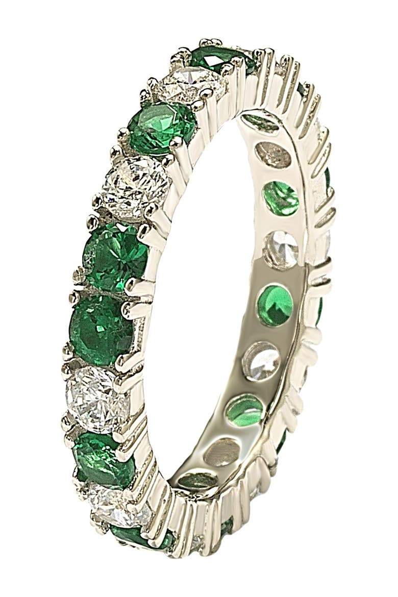 Sterling Silver Cubic Zirconia Eternity Band Ring, Alternate, color, GREEN