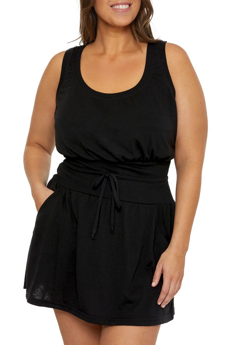 Beach Date Tie Waist Cover-Up Minidress, Main, color, BLACK