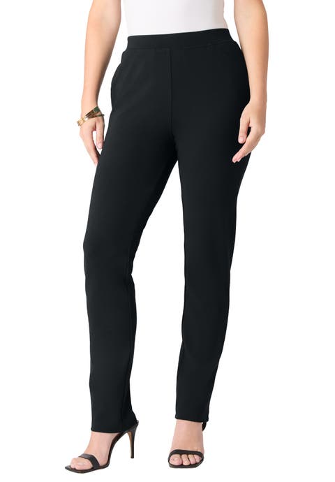 Plus Size Ponte Straight Leg Pant With Pockets And Pull On Elastic Waist
