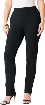Roaman's Plus Size Ponte Straight Leg Pant With Pockets And Pull On Elastic Waist