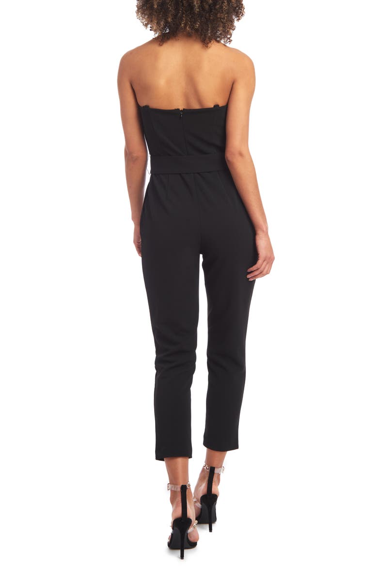 Strapless Belted Scuba Crepe Jumpsuit, Alternate, color, BLACK