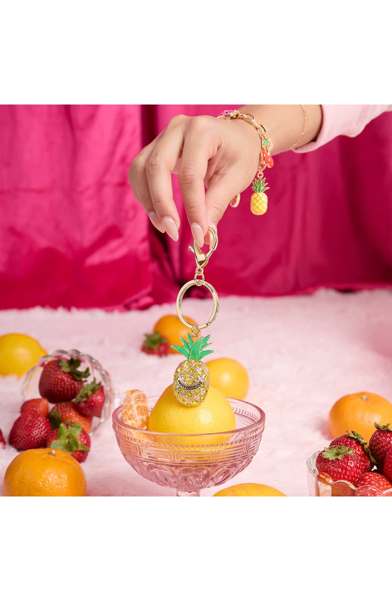 Juicy Couture Crystal Pineapple Keychain, Gold-Tone with Green Enamel Leaves, Alternate, color, Multicolor