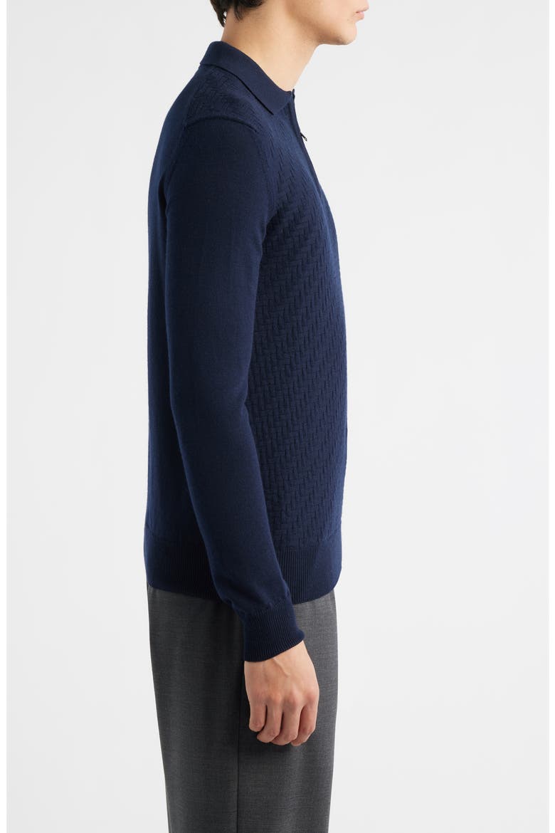 Basket Weave Stitch Long Sleeve Cashwool® Quarter Zip Polo Sweater, Alternate, color, NAVY