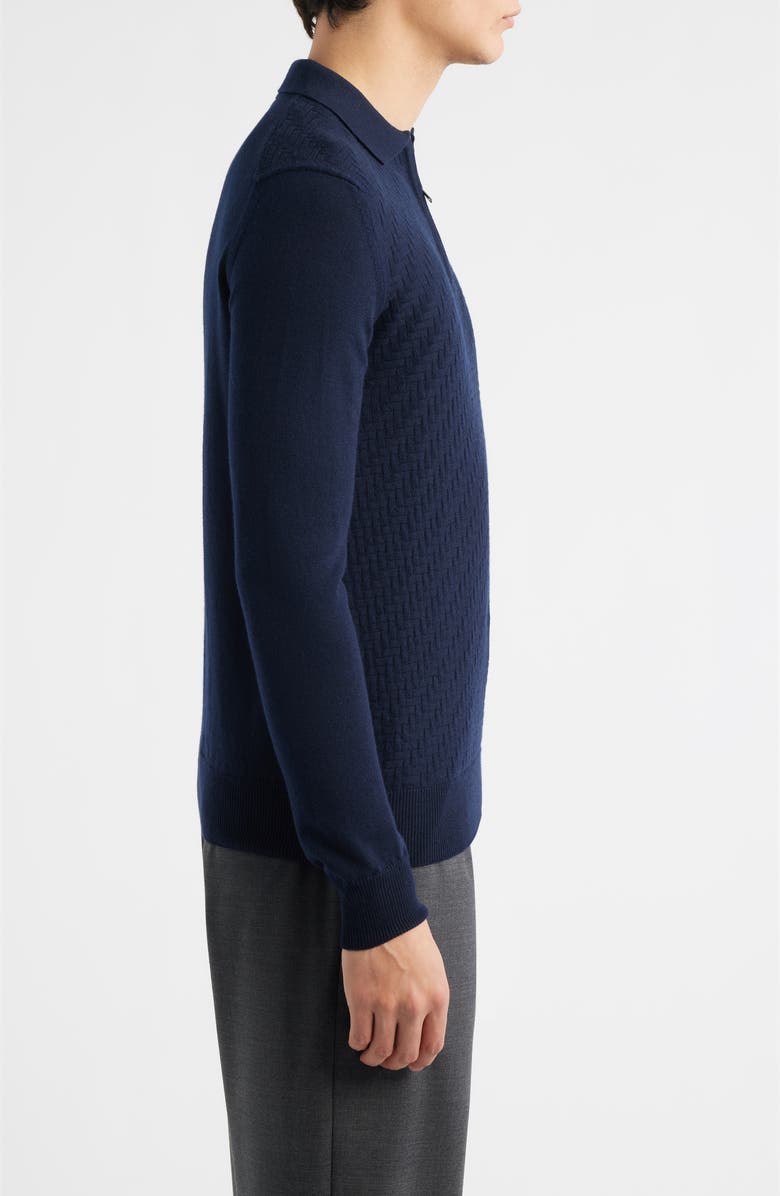 Aurélien Basket Weave Stitch Long Sleeve Cashwool<sup>®</sup> Quarter Zip Polo Sweater, Alternate, color, Navy
