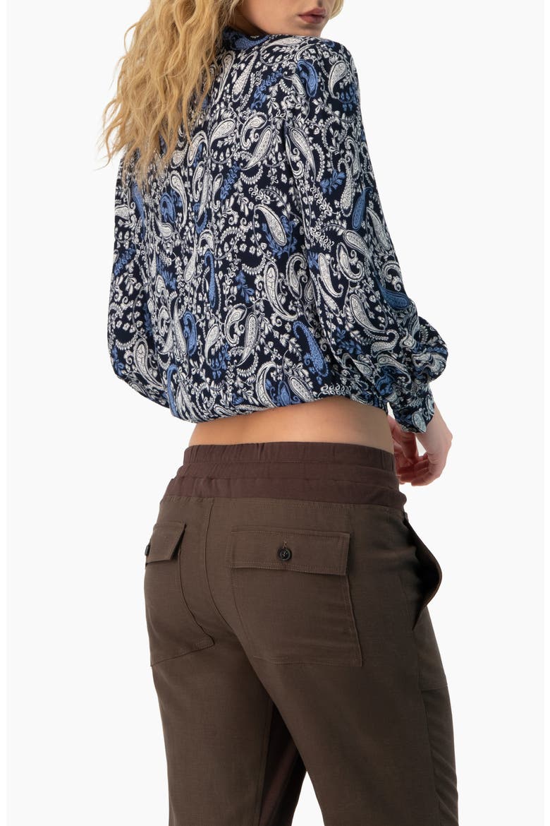 Long Sleeve Paisley V-Neck Blouse, Alternate, color, Navy Blue