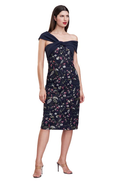 Js Collections Jeanne Sequin Embellished Asymmetric Cocktail Dress In Deep Navy