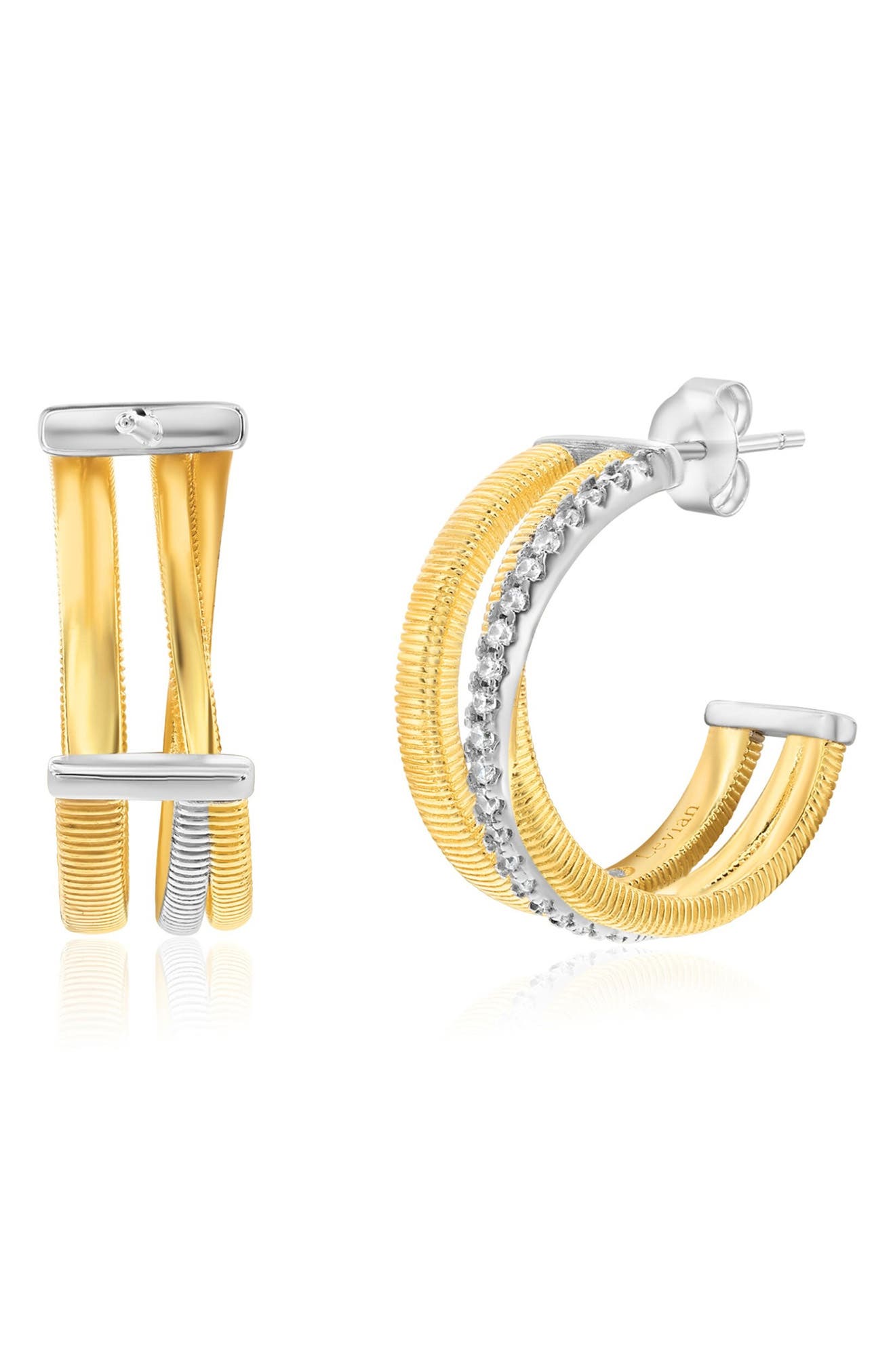SUZY LEVIAN Golden Helix Triple Row Coil Huggie Hoop Earrings (Women ...