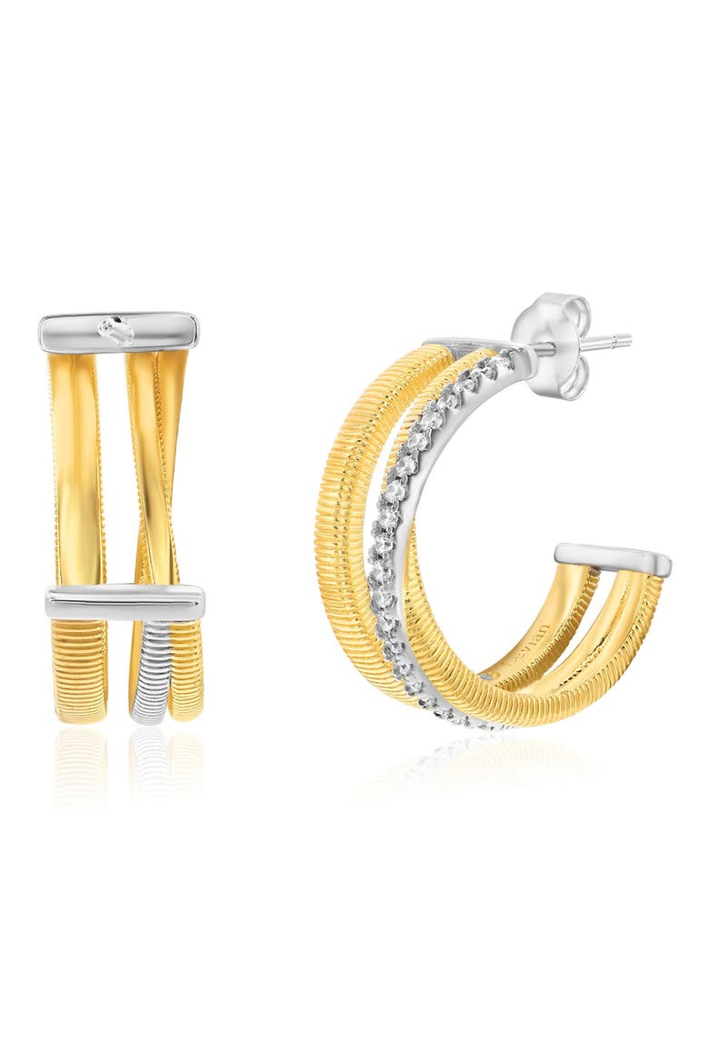 Golden Helix Triple Row Coil Huggie Hoop Earrings, Alternate, color, YELLOW