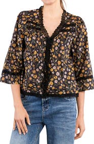 Billy T Fable Floral Lace Trim Cotton Blend Button-Up Shirt