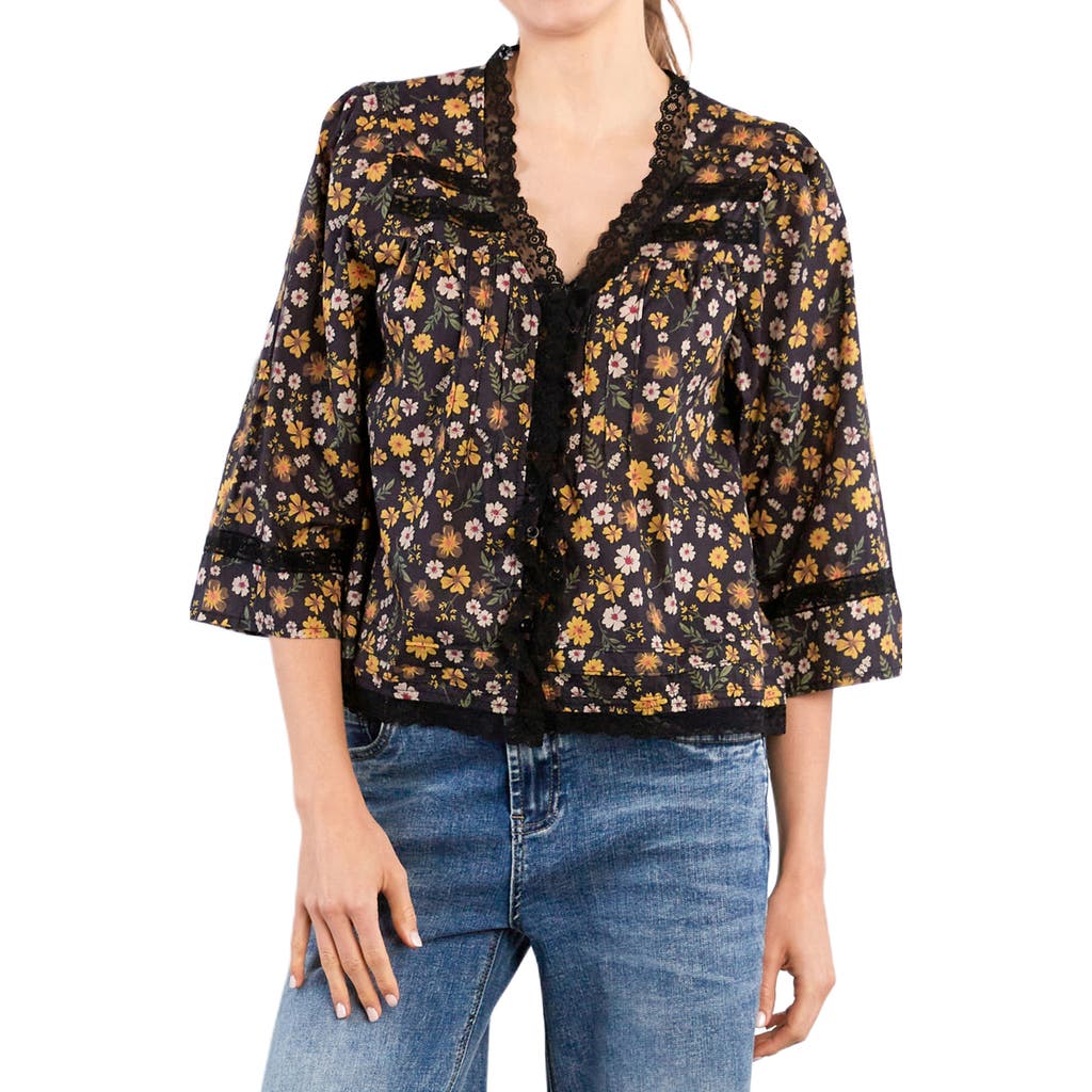 Billy T Fable Floral Lace Trim Cotton Blend Button-up Shirt In Multi
