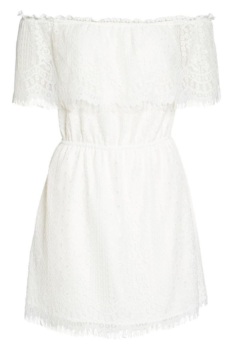 BB Dakota Zinnia Lace Ruffle Off the Shoulder Dress, Alternate, color, IVORY