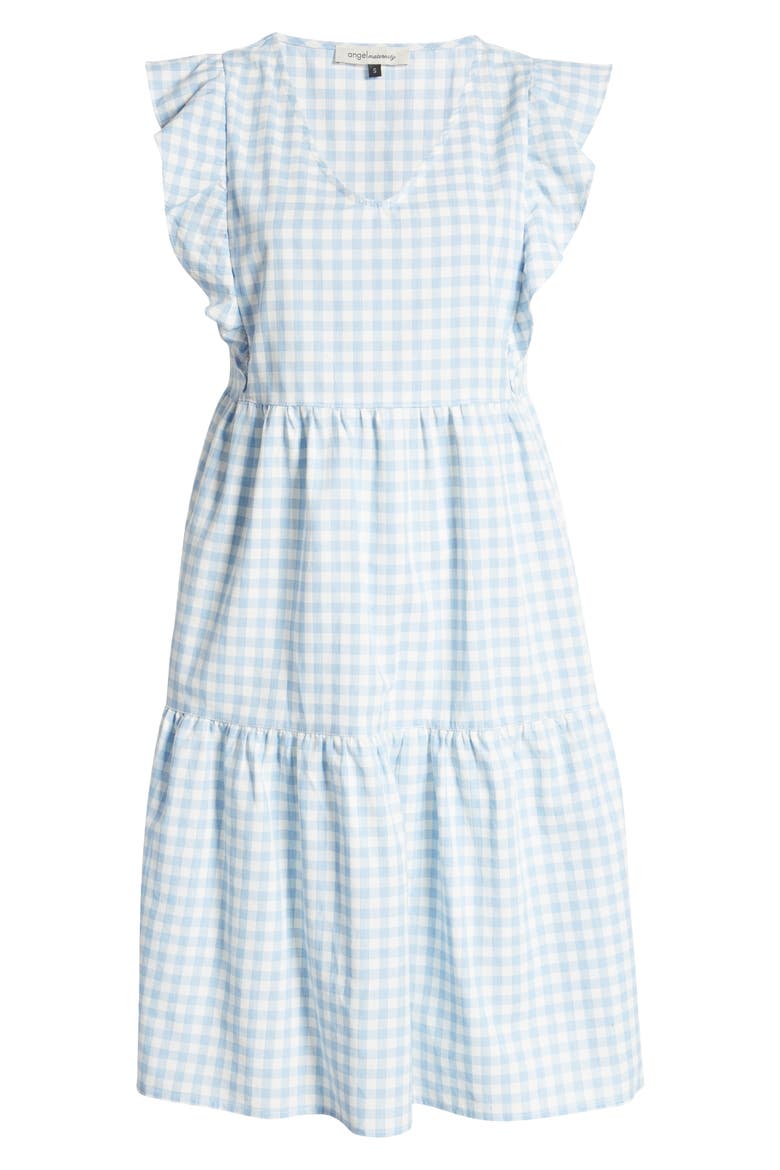 Gingham Tiered Cotton Maternity/Nursing Dress, Alternate, color, BLUE