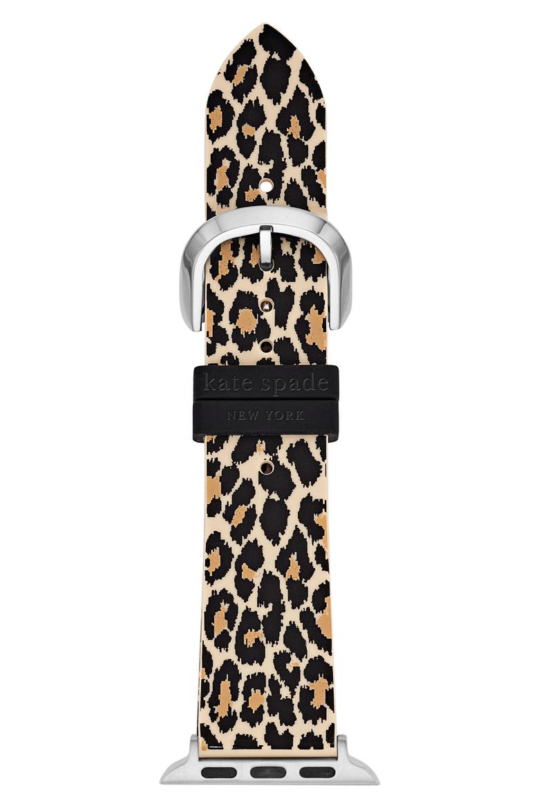 silicone Apple Watch® watchband, Main, color, BLACK/ LEOPARD