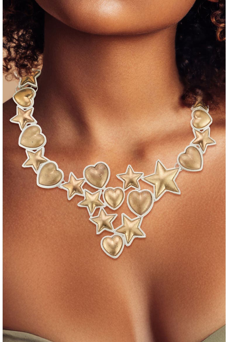 Two-Tone Star & Heart Frontal Necklace, Alternate, color, GOLD