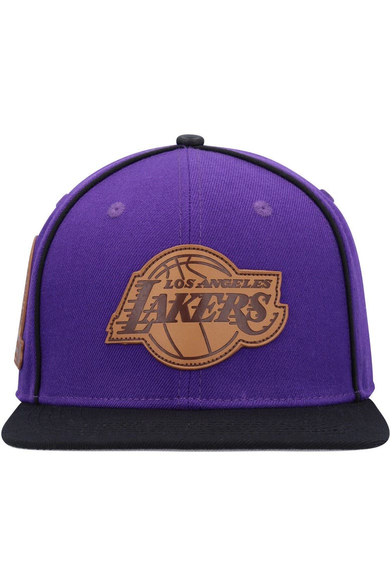 Men's Pro Standard  Purple/Black Los Angeles Lakers Heritage Leather Patch Snapback Hat, Alternate, color, Purple