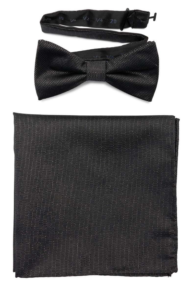 Satin Bow Tie & Pocket Square Set, Main, color, SILVER/BLACK