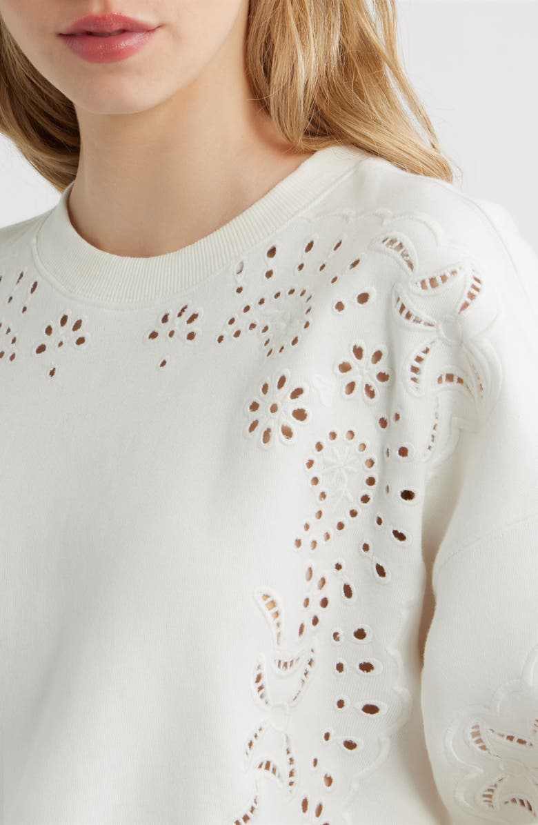 LoveShackFancy Lalo Eyelet Sweatshirt, Alternate, color, True White