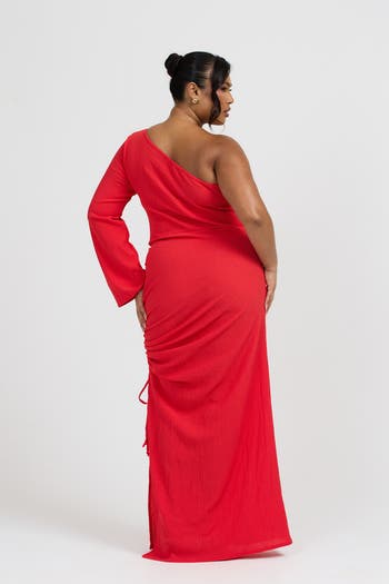 One Shoulder Flare Sleeve Maxi Dress