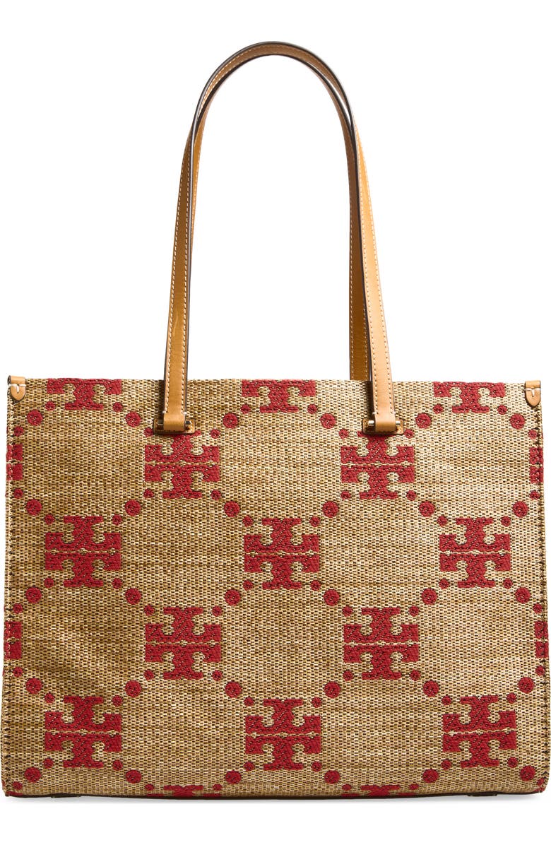 Tory Burch T Monogram Woven Tote, Alternate, color, Natural
