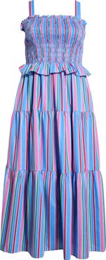 SUGARLIPS Jaimie Stripe Smocked Sleeveless Maxi Dress