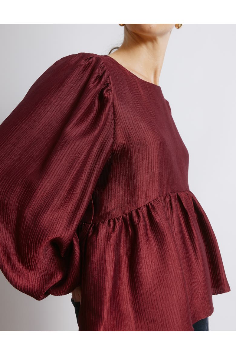 Crinkle Long Sleeve Satin Top, Alternate, color, Burgundy