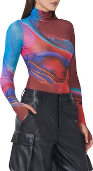 AFRM Zadie Print Mesh Turtleneck Top