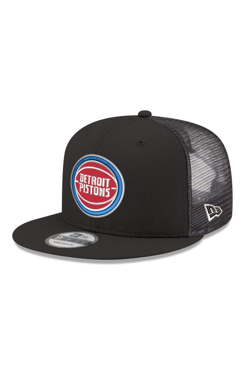 New Era Men's New Era Black Detroit Pistons Core Logo Meshback 9FIFTY Snapback Hat, Main, color, Black