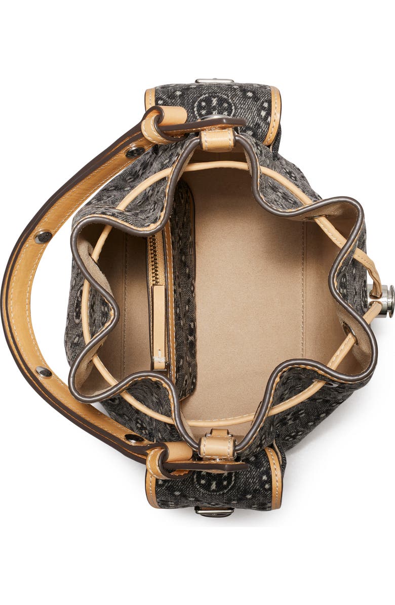 Tory Burch T Monogram Denim Bucket Bag, Alternate, color, Black