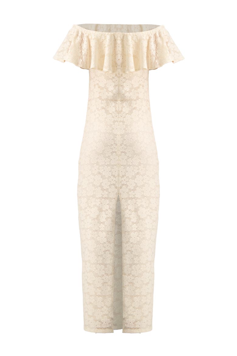Lace Long Bardot Neckline Dress, Alternate, color, Ivory