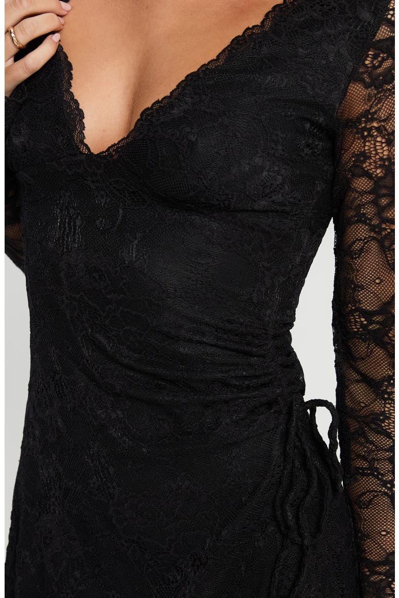 Airabella Lace Long Sleeve Minidress, Alternate, color, BLACK