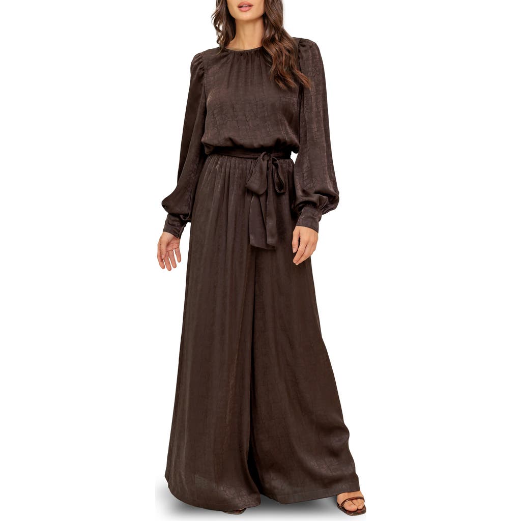 Flying Tomato Woven Long Sleeve Jumpsuit In Brown