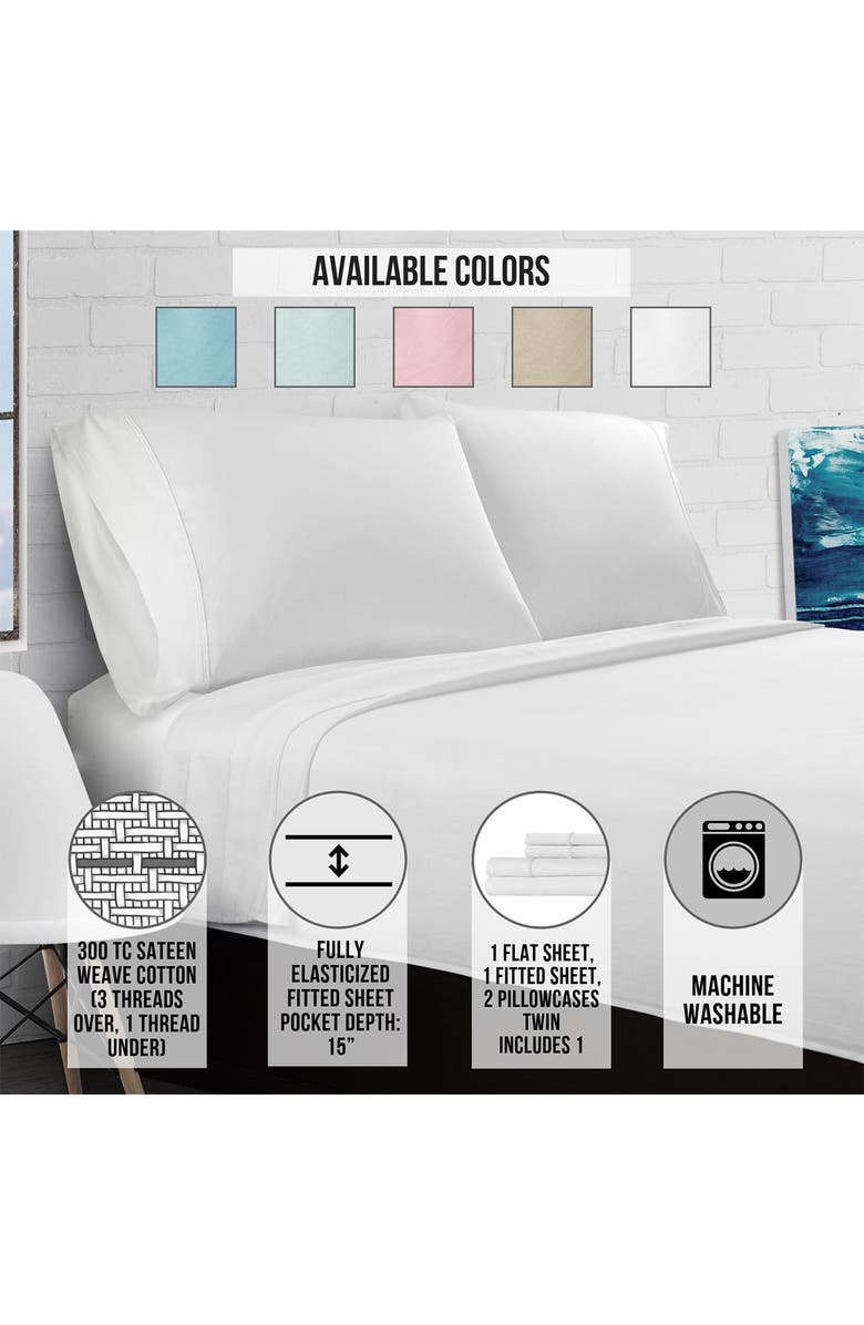 ELLA JAYNE HOME Percale 300 Thread Count 4-Piece Sheet Set - White - Cal King, Alternate, color, 