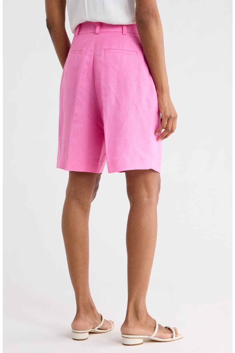 Pleated Linen Bermuda Shorts, Alternate, color, POP PINK