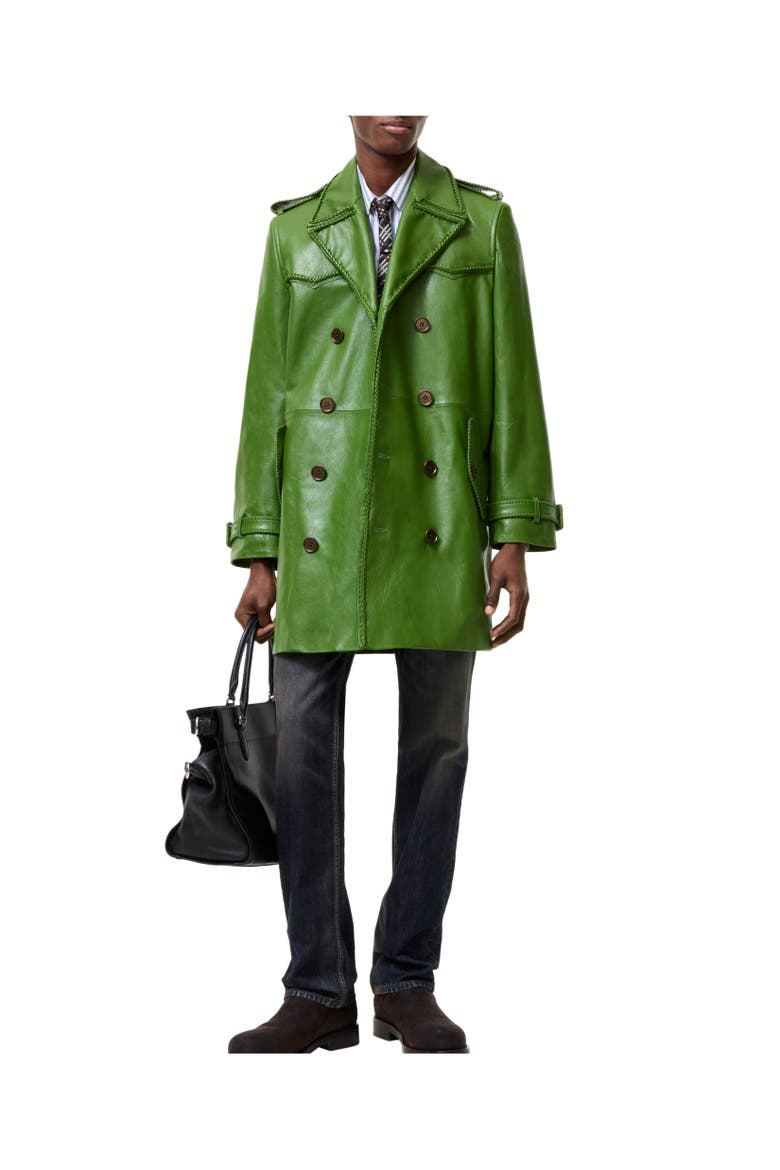 Mid-length Leather Leverton Trench Coat, Alternate, color, Samphire green