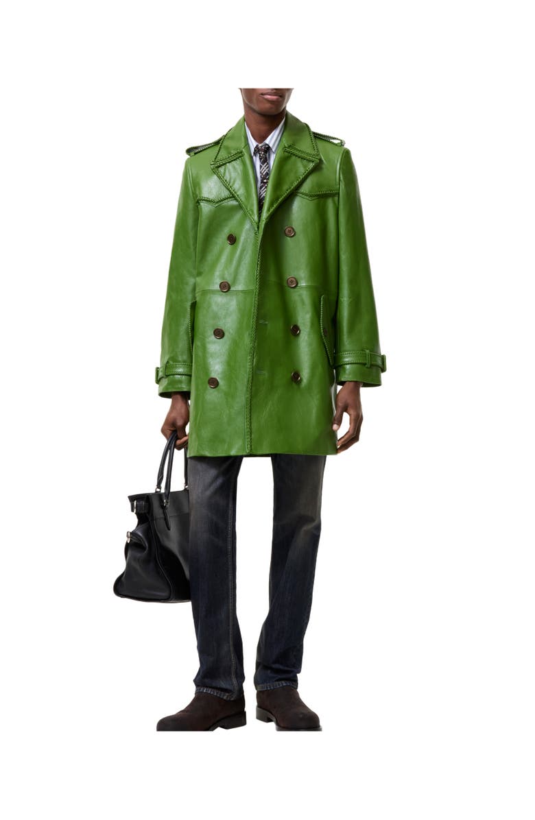 Burberry Mid-length Leather Leverton Trench Coat, Alternate, color, Samphire Green