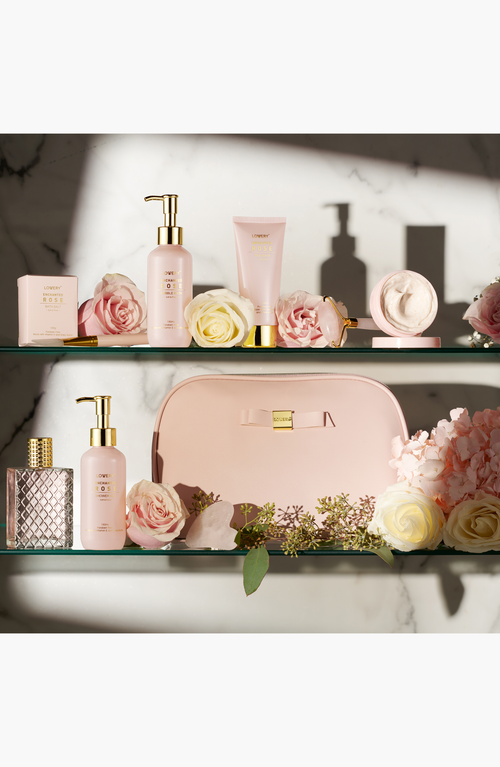 Lovery Luxury Enchanted Rose Bath & Body Beauty Kit With Leather Bag, Jade Roller & More In Light Pink/gold