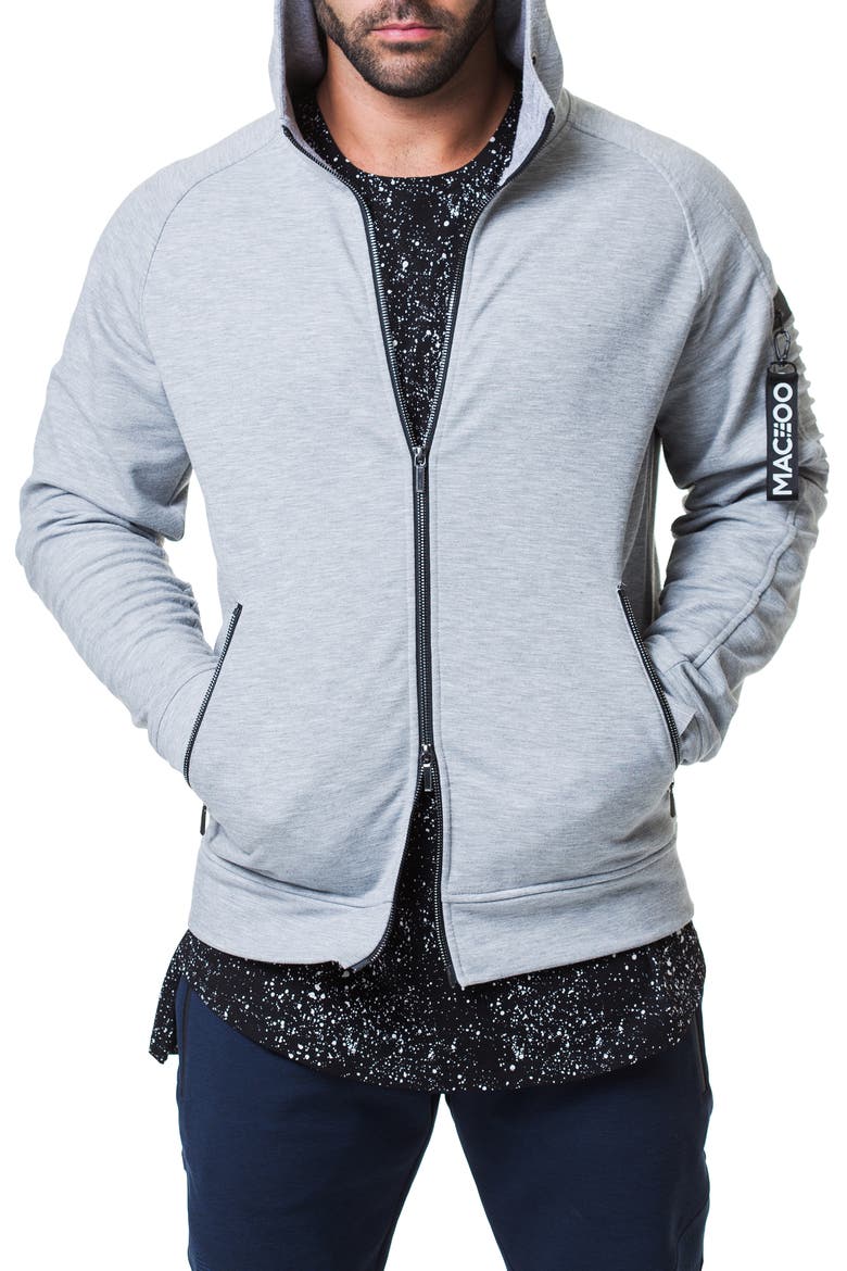 Logo Zip Front Hoodie, Main, color, GREY