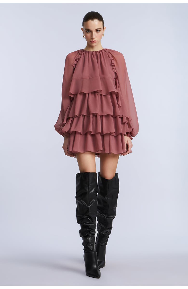 BCBGMAXAZRIA Chiffon Ruffle Mini Dress, Alternate, color, Renaissance Rose