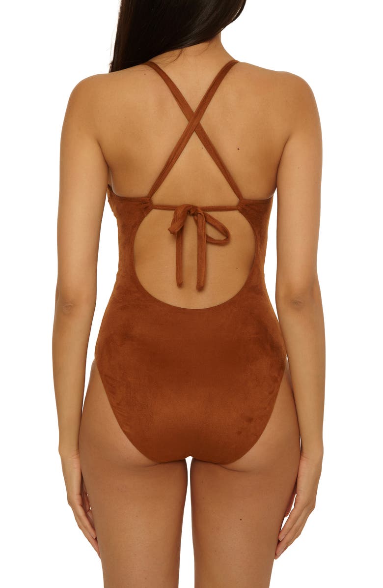 Lucky Brand Montauk Faux Suede One-Piece Swimsuit, Alternate, color, Almond