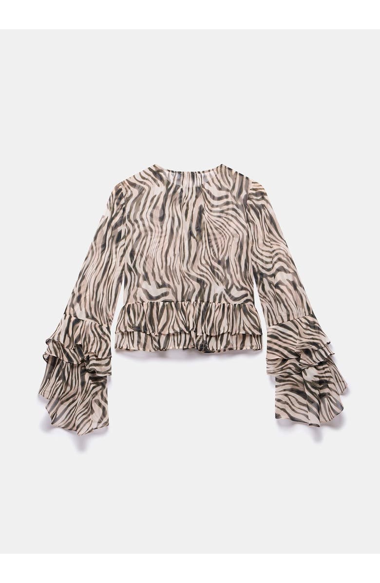 MINT VELVET Zebra Print Ruffle Top, Alternate, color, Black