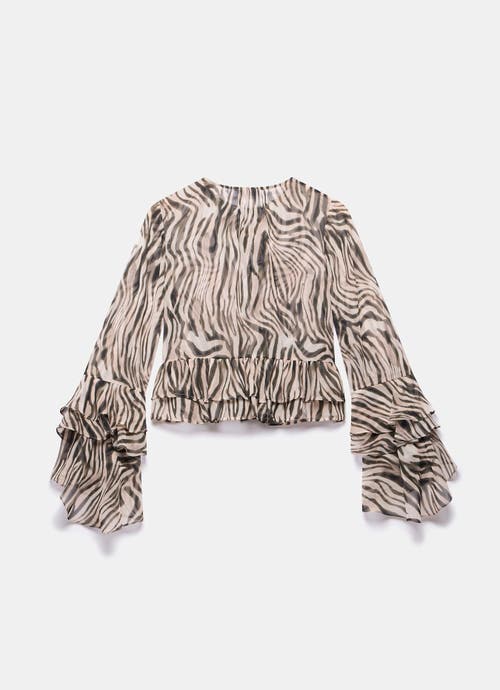 Mint Velvet Zebra Print Ruffle Top In Black